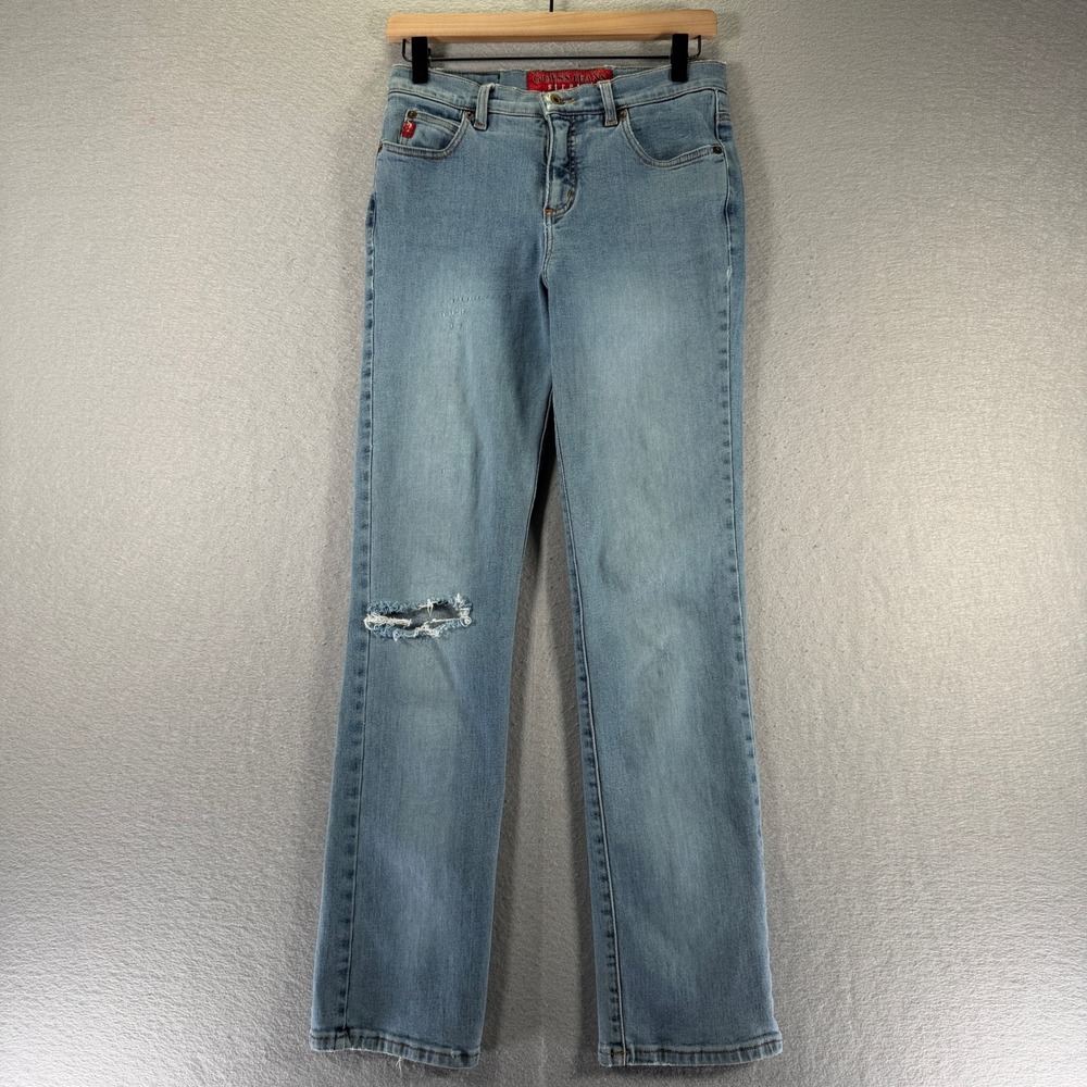 Vintage Guess USA American Tradition Jeans Womens 28 Light Wash Distressed Denim